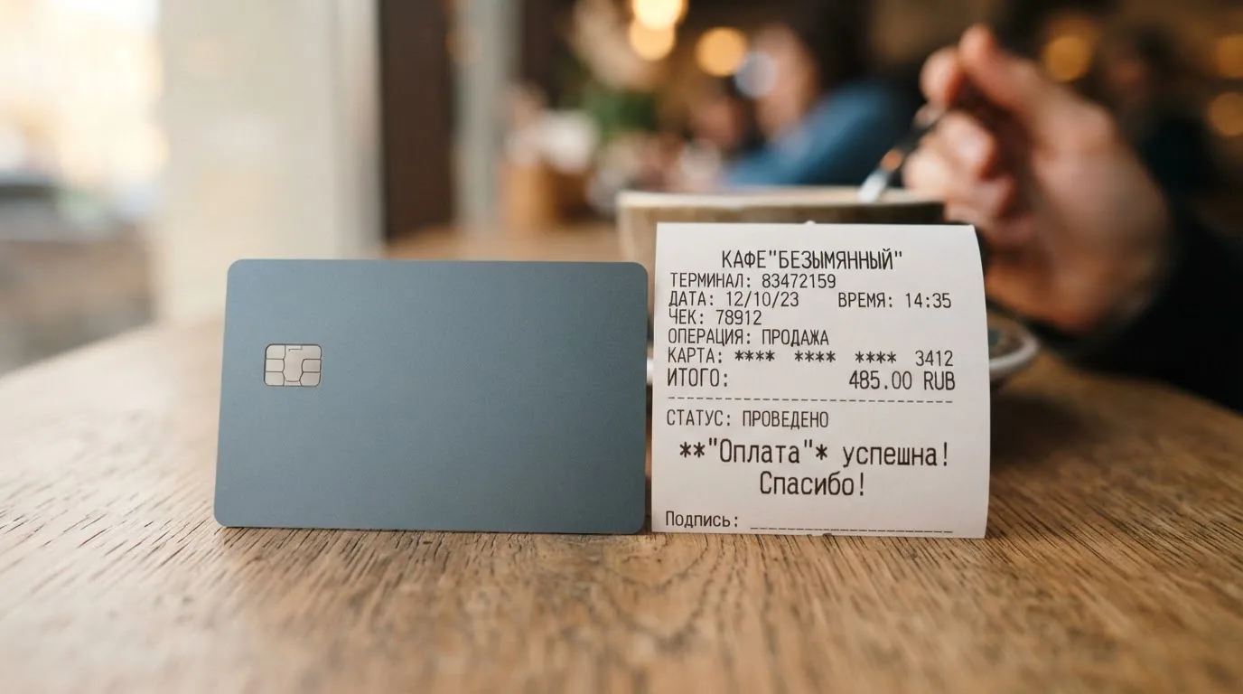 Чек и карта на столике в кафе