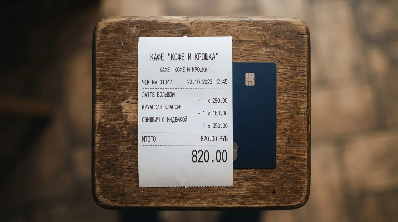 Чек и карта на столике в кафе