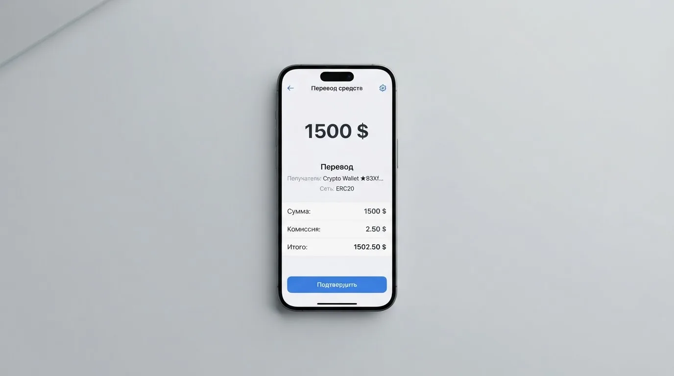 Телефон с экраном перевода стейблкоина