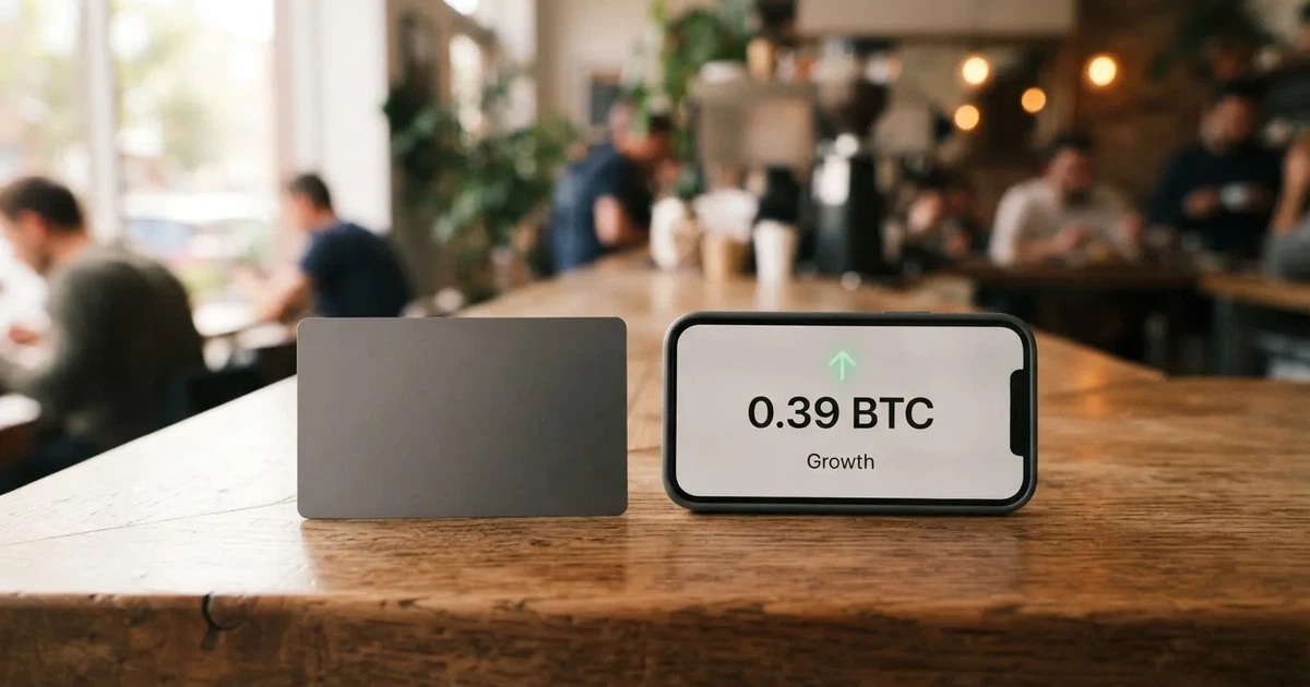Платёжная карта рядом с телефоном, на экране криптокошелёк