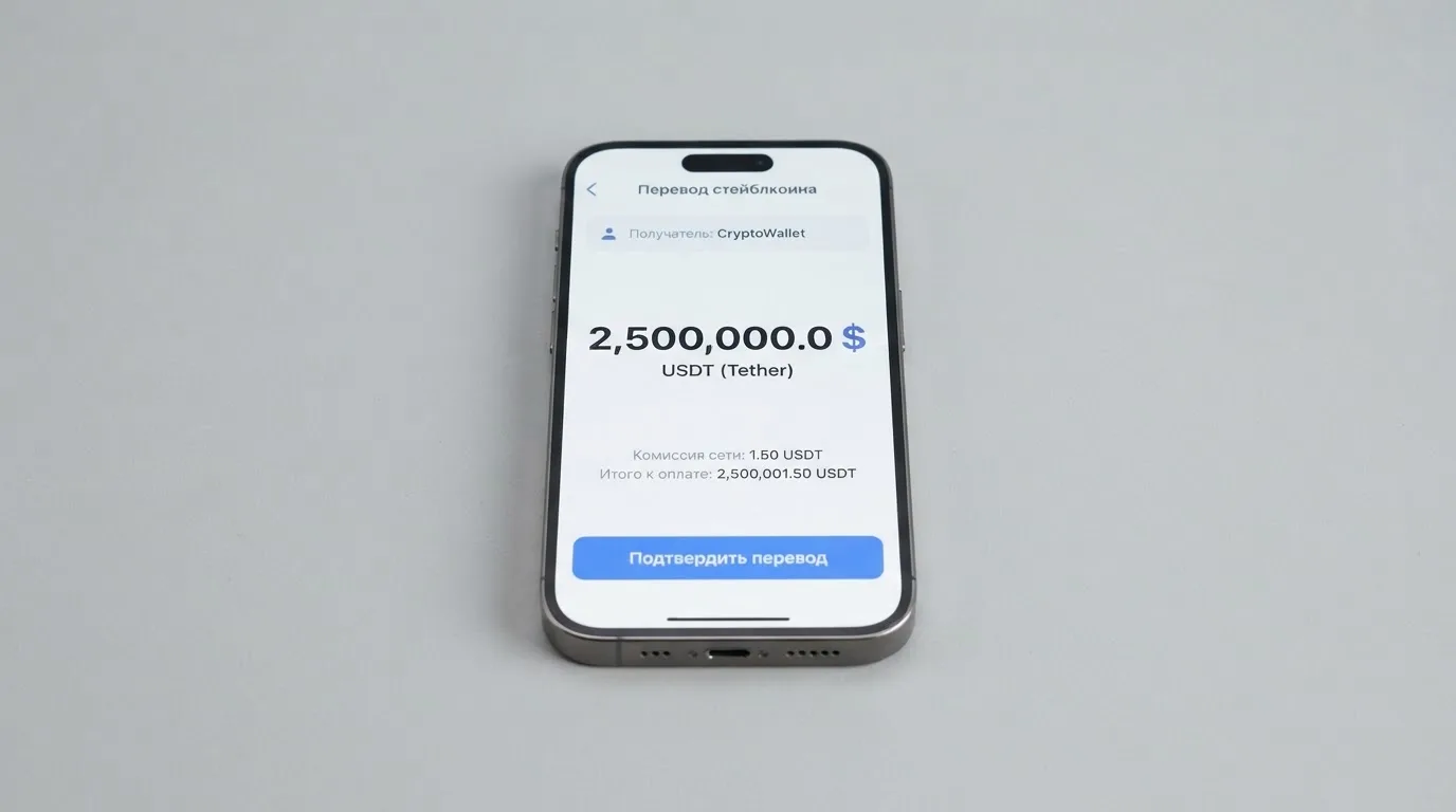 Телефон с экраном перевода стейблкоина
